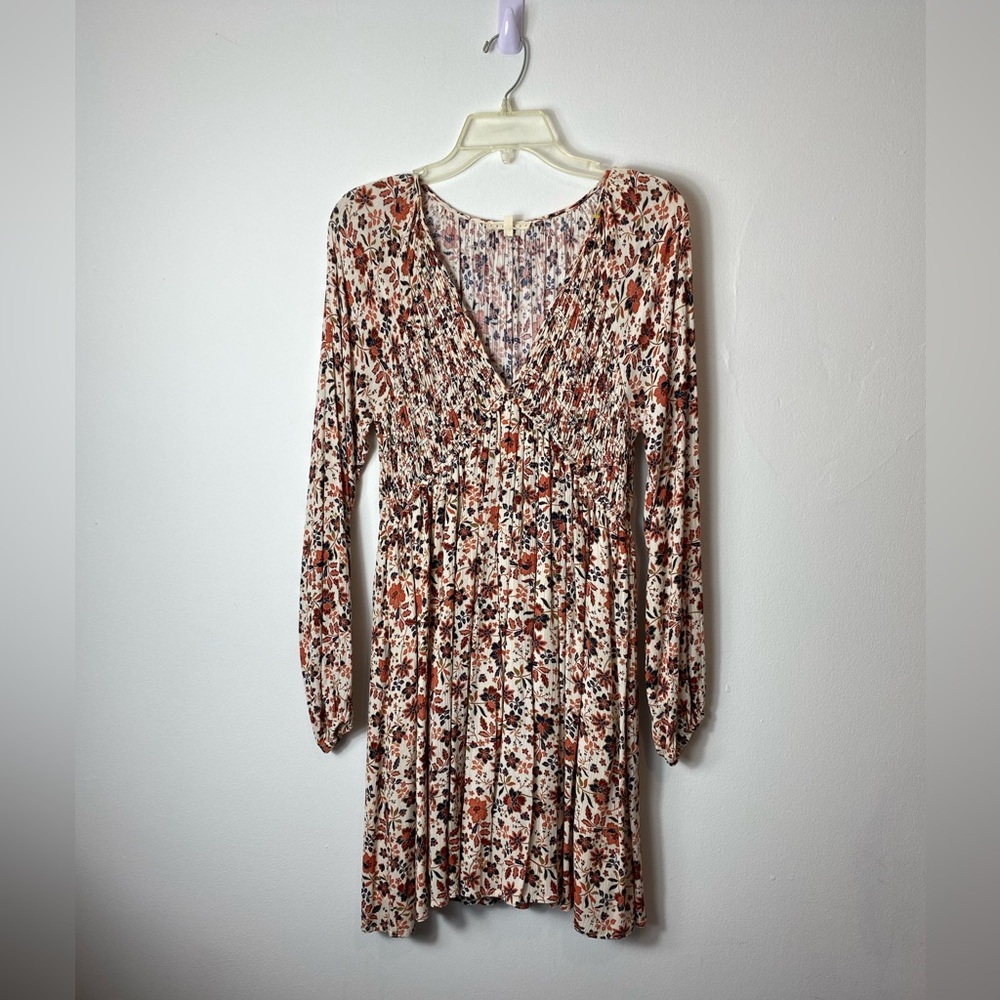 Promesa Floral Long Sleeve Dress - Red and Brown